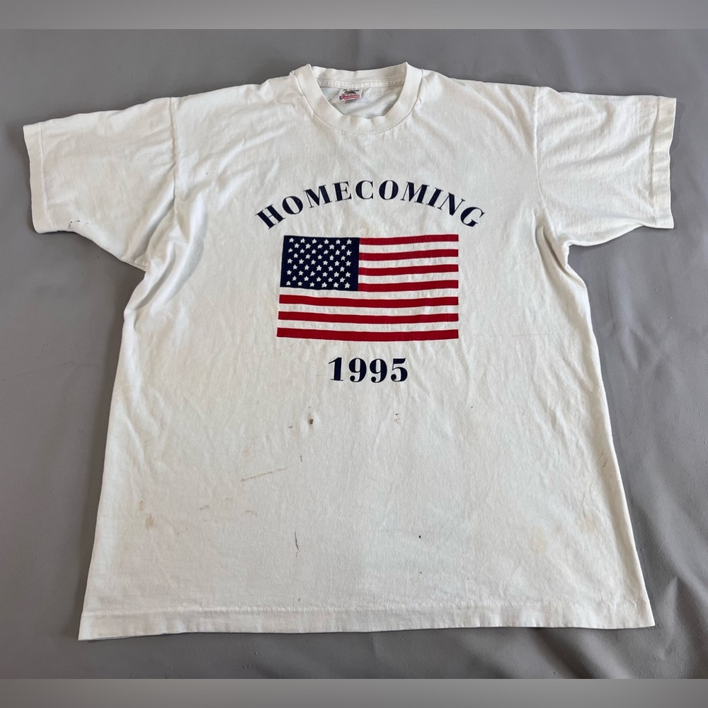 Vtg 90s Fruit‎ of the Loom Shirt Adult XL Single Stitch White American Flag USA